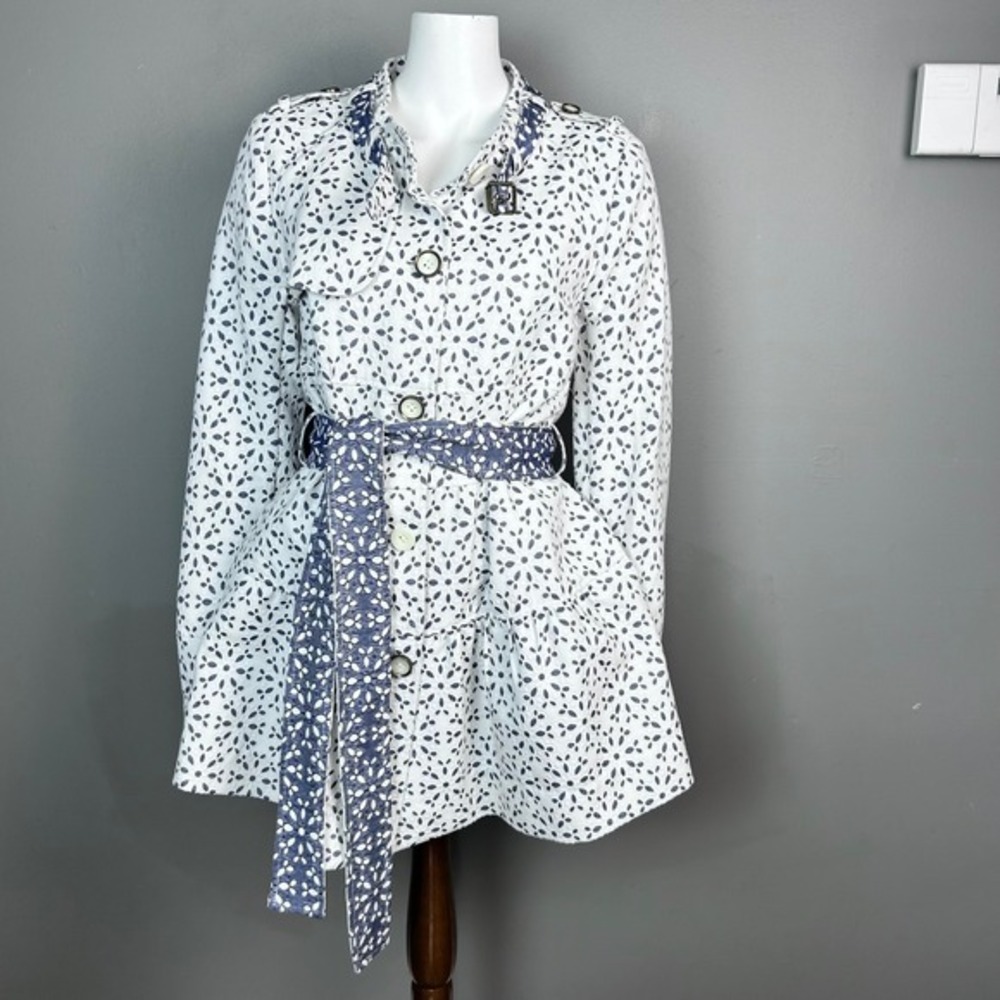 Elevenses Anthropologie Trench Jacket Size 10 White Lace Floral Eyelet Boho NWT